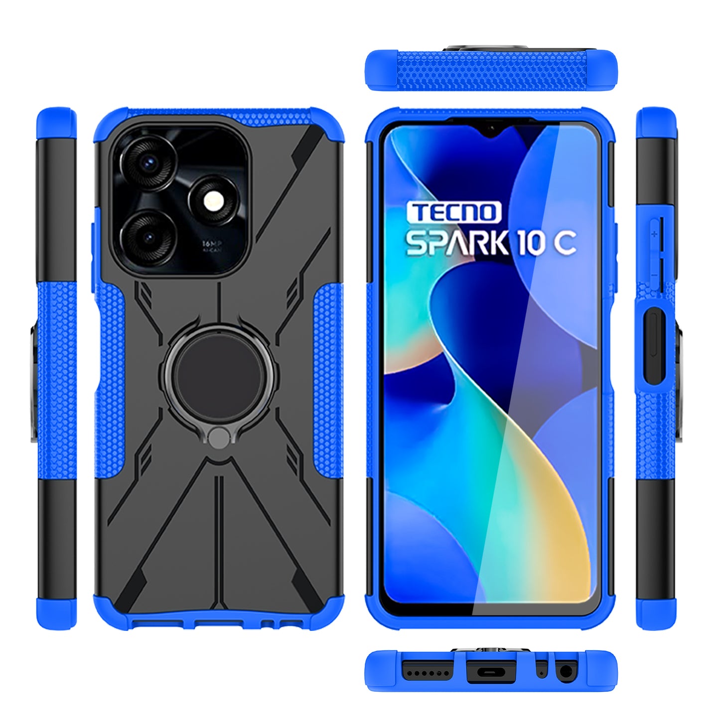 For Tecno Spark 10C 4G / Spark Go 2023 4G Ring Holder Kickstand Case PC+TPU Protective Phone Cover