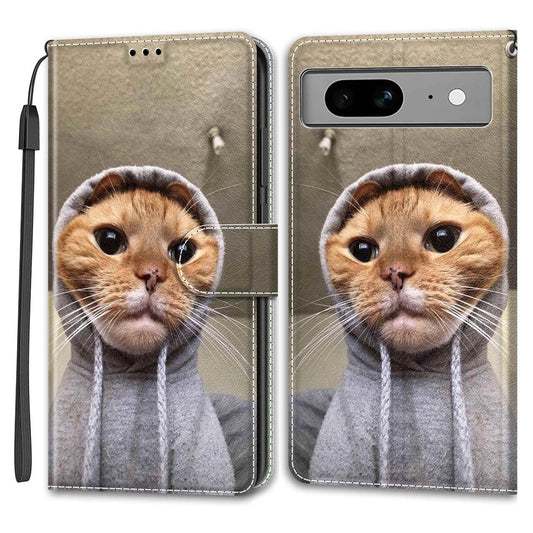 Card Slots Stand Case for Google Pixel 8 Pattern Printed Leather Phone Cover with Strap