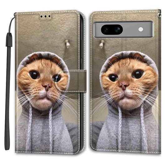 For Google Pixel 7a PU Leather Pattern Printing Case Card Slots Stand Phone Cover with Strap