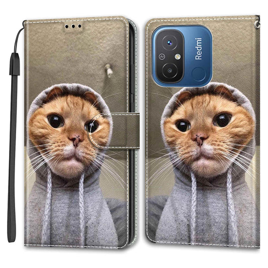 Pattern Printed Leather Cover for Xiaomi Redmi 12C 4G Anti-Drop Phone Case with Stand, Strap