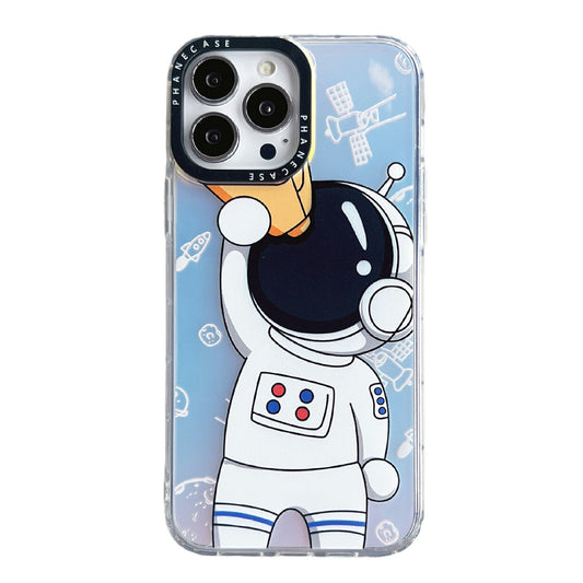 Phone Case for iPhone 14 Pro Max Laser Astronaut Pattern Printing PC+TPU Drop Protection Cover
