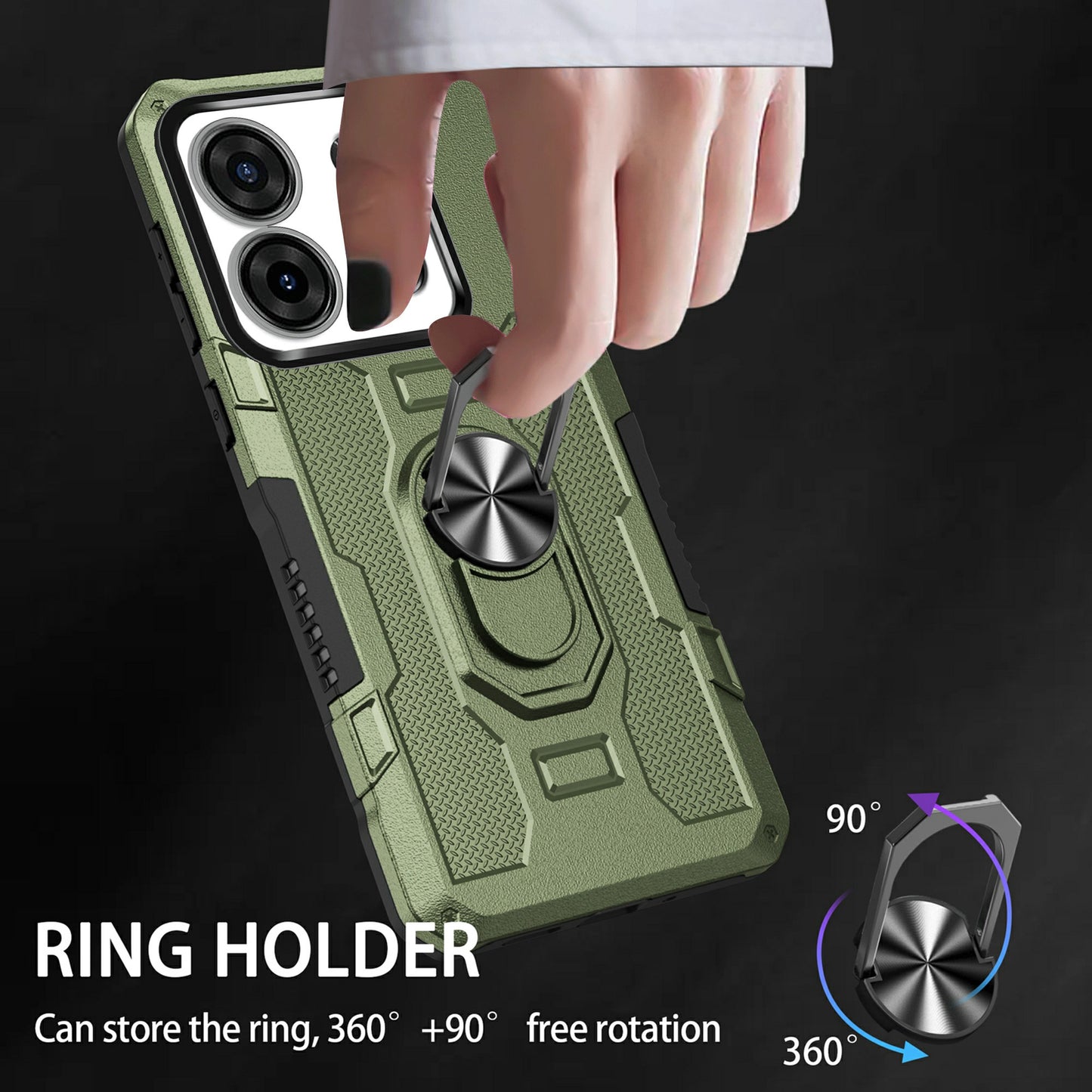 For Infinix Smart 7 4G Anti-Scratch PC + TPU Phone Case Rugged Cover with Ring Kickstand