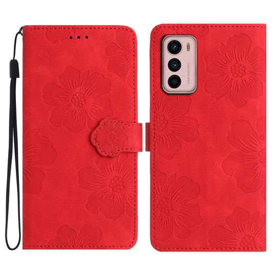 For Motorola Moto G42 4G Flowers Imprinted Stand Case Leather Wallet Anti-drop Phone Cover