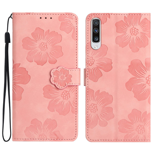 For Samsung Galaxy A70 Flowers Imprinted Anti-fingerprint Stand Leather Case Wallet Phone Cover