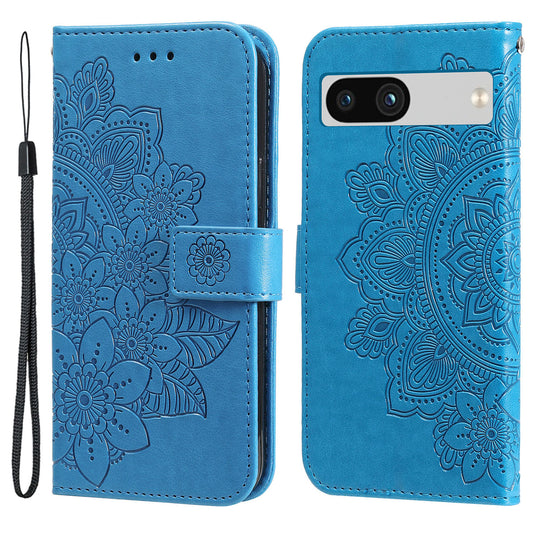 For Google Pixel 7a Anti-Scratch PU Leather Cover Case Flower Imprinting Phone Stand Wallet Phone Shell
