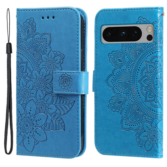 For Google Pixel 8 Pro Imprinting Flower Cell Phone Stand Wallet Shell PU Leather Cover Case