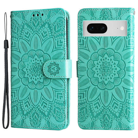 For Google Pixel 7 5G PU Leather Wallet Cover Sunflower Imprinted Flip Stand Case