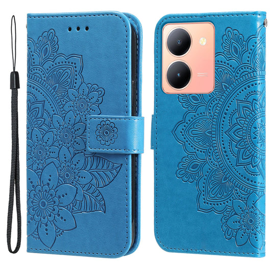 For vivo Y78+ 5G / Y78 5G Phone Case Flower Imprinting Phone Stand Wallet PU Leather Cover Shell