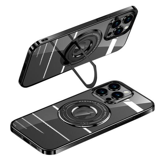 For iPhone 12 Pro Max 6.7 inch Kickstand PC Cover Magnetic Electroplated Phone Case Compatible with MagSafe