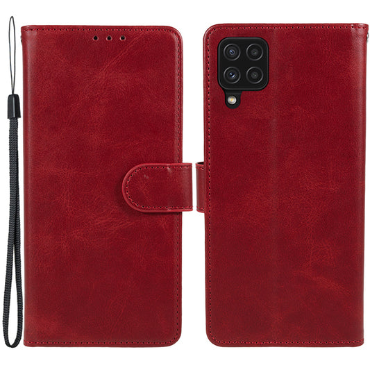 For Samsung Galaxy A22 4G (EU Version) Calf Texture PU Leather Phone Case Wallet Stand Anti-drop Cover