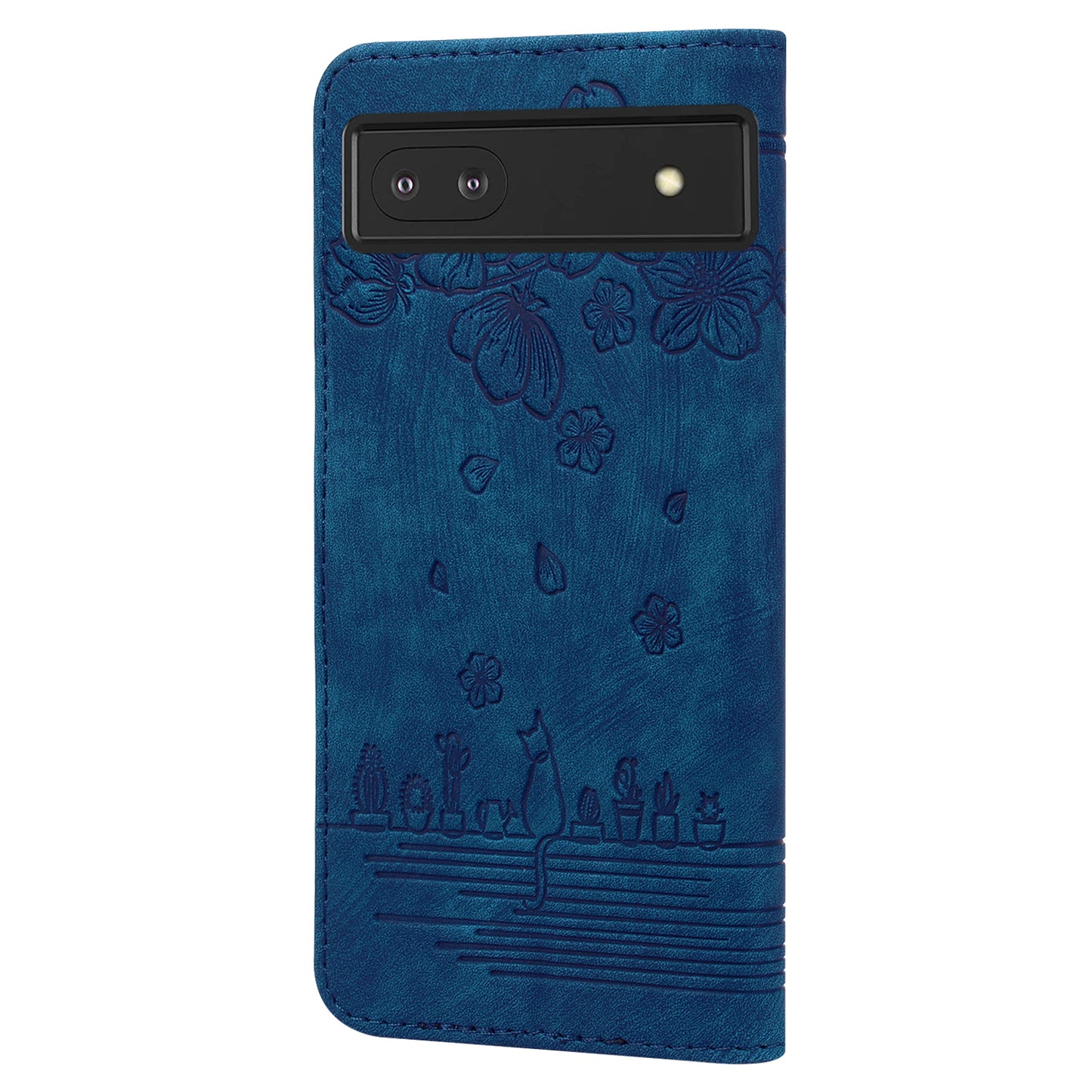 For Google Pixel 8 PU Leather Wallet Case Imprinted Flower Cat Stand Phone Cover with Strap