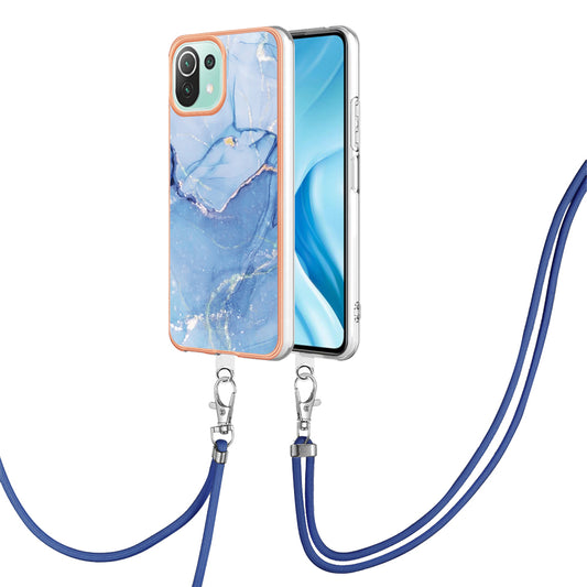 YB IMD Series-18 Style E Phone Case for Xiaomi Mi 11 Lite 4G / 5G / 11 Lite 5G NE , Marble Pattern IMD 2.0mm TPU Cover with Lanyard