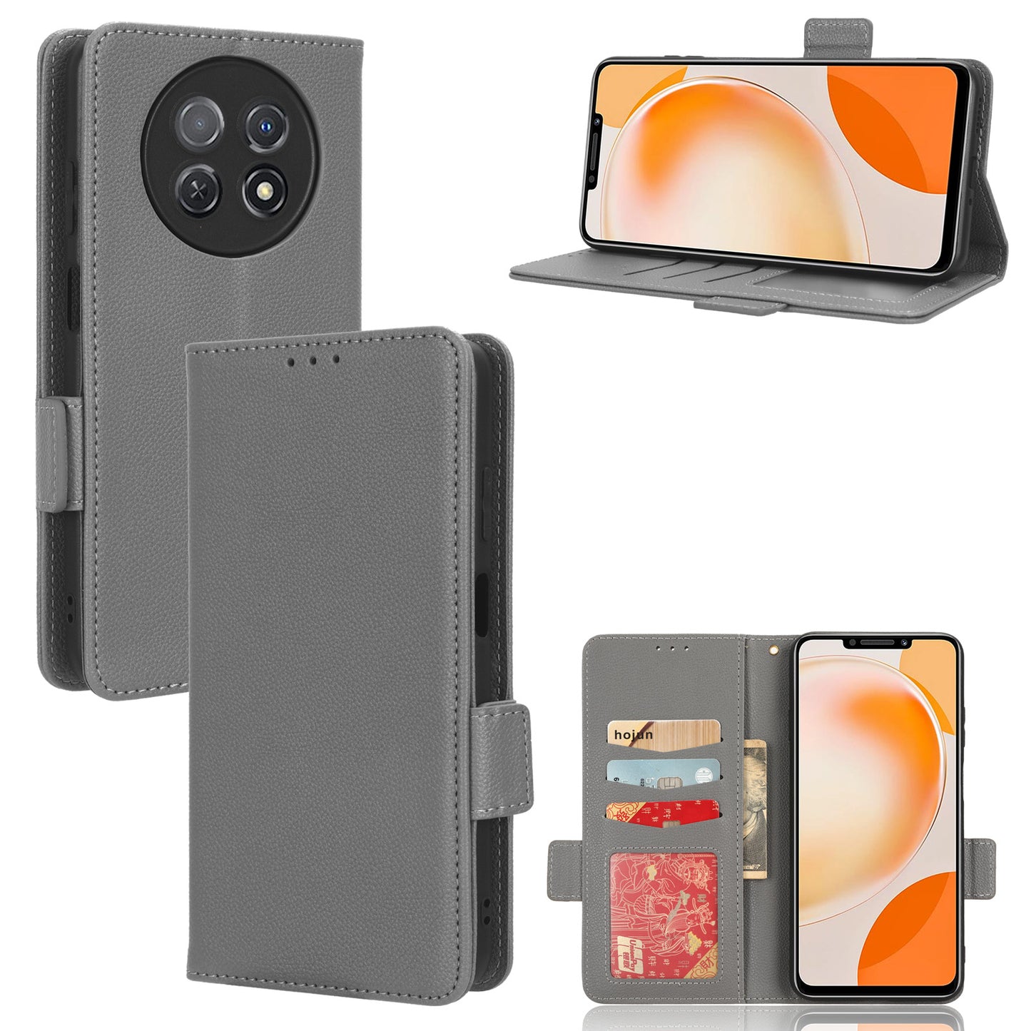 For Huawei nova Y91 4G / Enjoy 60X Litchi Texture Phone Case Wallet Stand PU Leather Cover