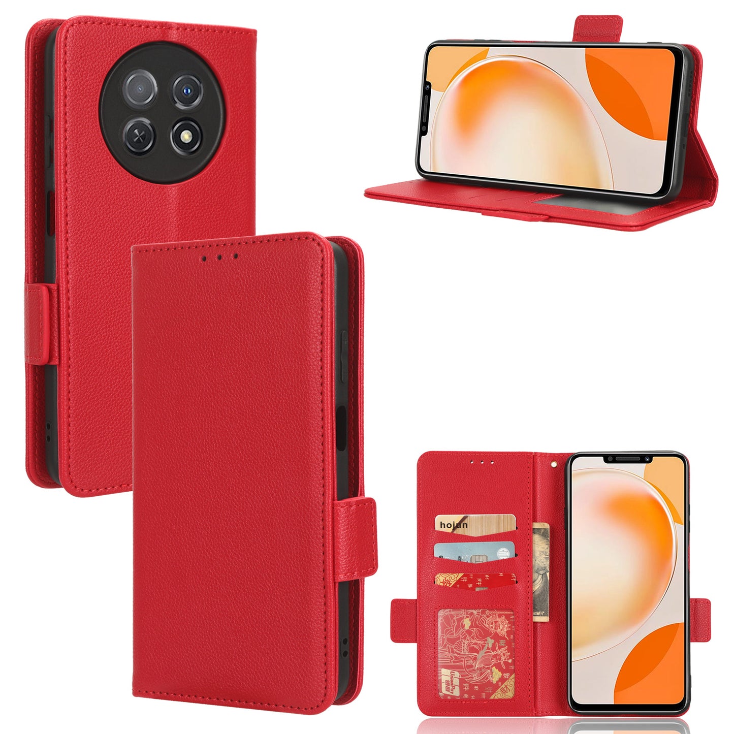 For Huawei nova Y91 4G / Enjoy 60X Litchi Texture Phone Case Wallet Stand PU Leather Cover