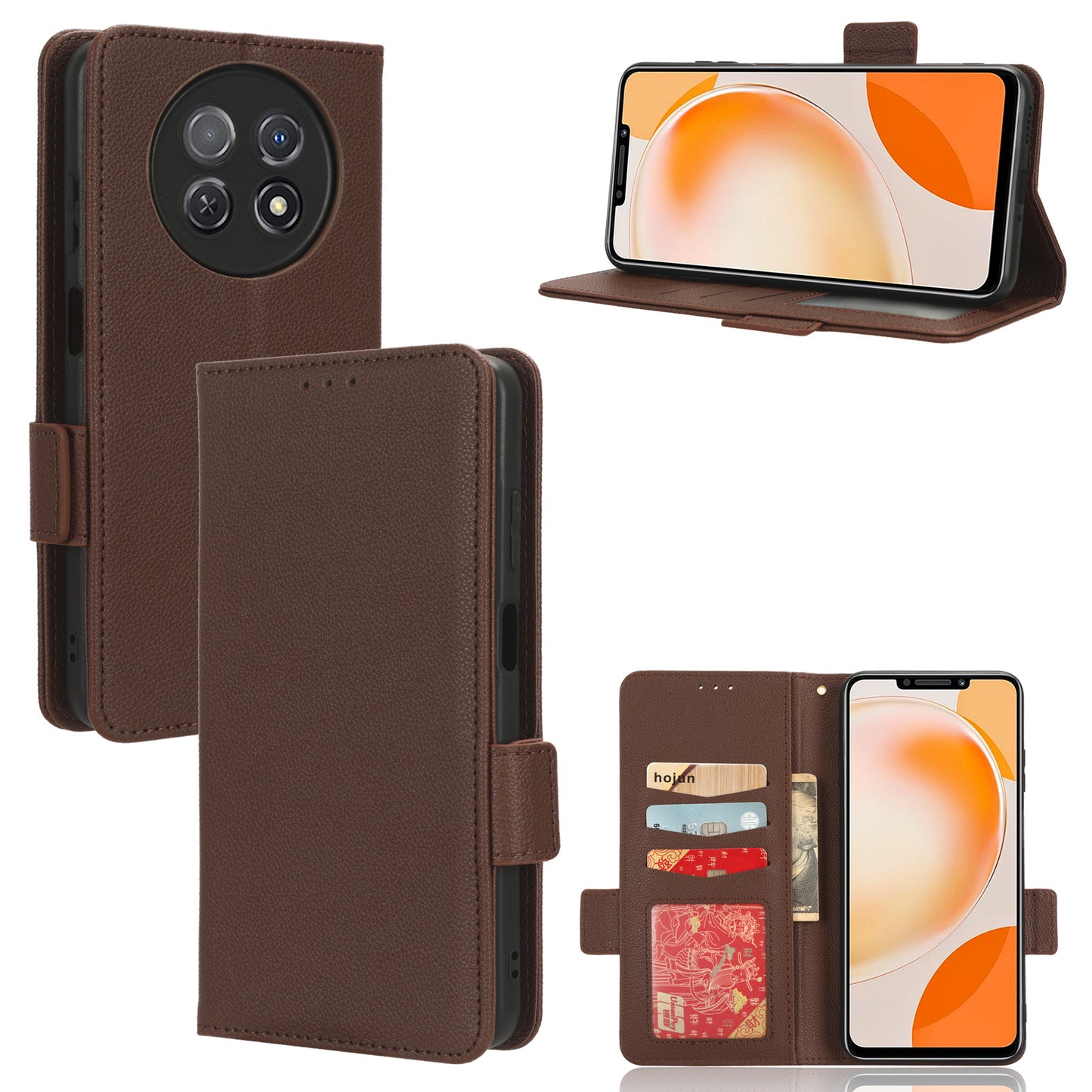 For Huawei nova Y91 4G / Enjoy 60X Litchi Texture Phone Case Wallet Stand PU Leather Cover