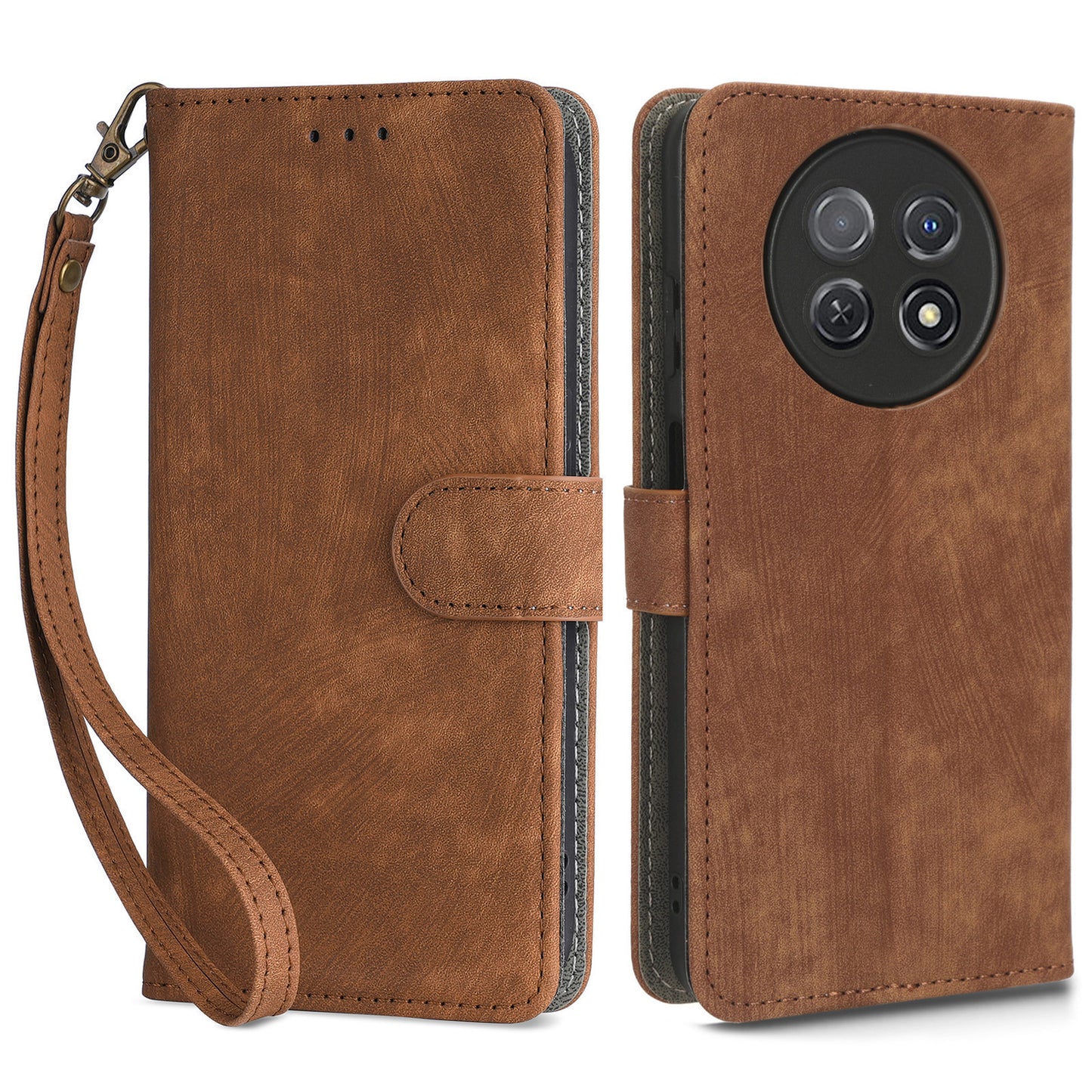 For Huawei nova Y91 4G / Enjoy 60X Drop Proof Cover RFID Blocking Wallet Stand PU Leather Case with Strap