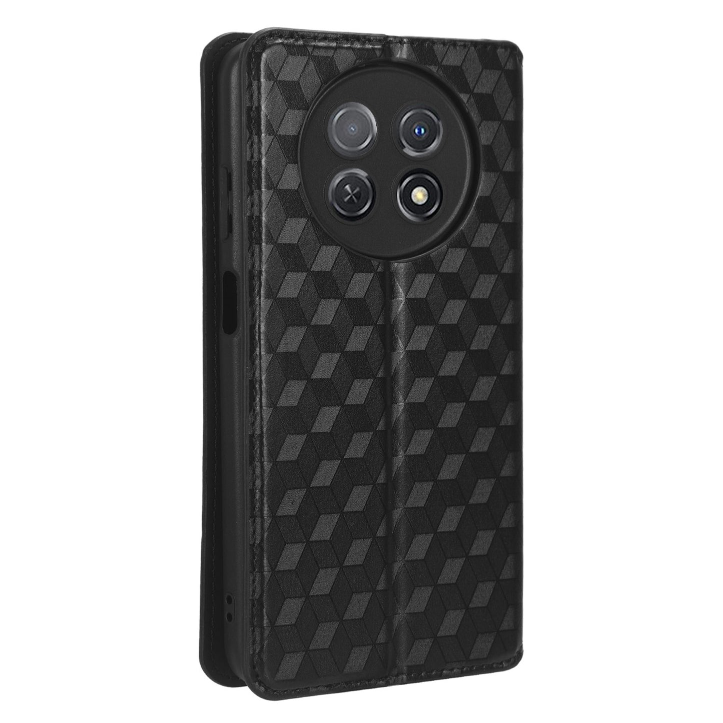 Stand Case for Huawei nova Y91 4G / Enjoy 60X Rhombus Imprinted Shell PU Leather Phone Cover