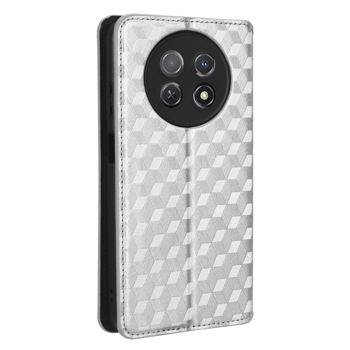 Stand Case for Huawei nova Y91 4G / Enjoy 60X Rhombus Imprinted Shell PU Leather Phone Cover