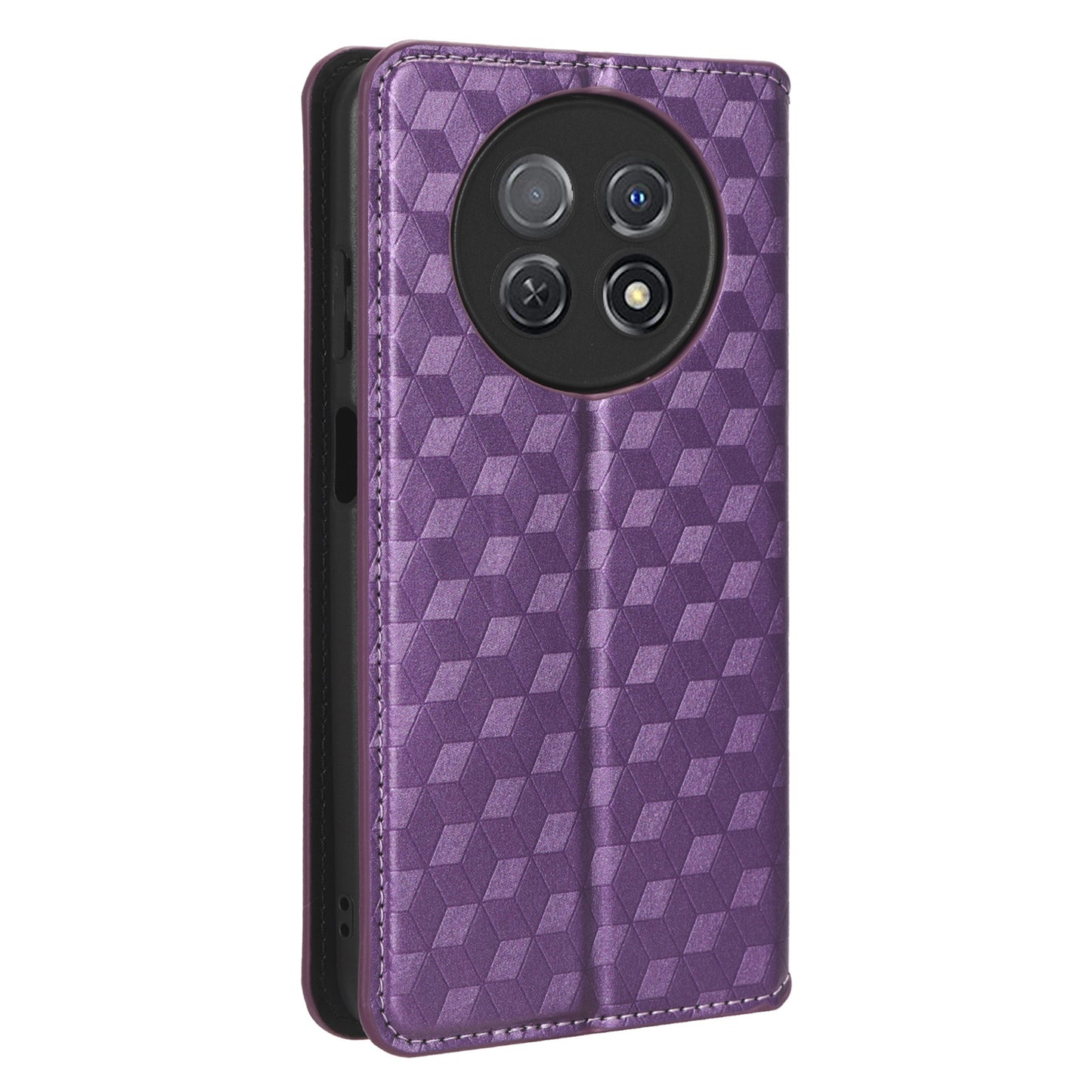 Stand Case for Huawei nova Y91 4G / Enjoy 60X Rhombus Imprinted Shell PU Leather Phone Cover