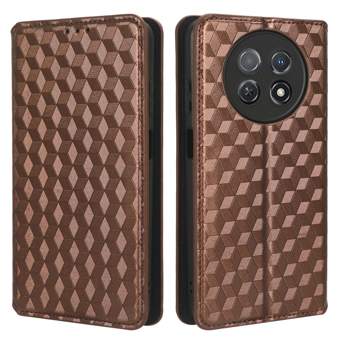 Stand Case for Huawei nova Y91 4G / Enjoy 60X Rhombus Imprinted Shell PU Leather Phone Cover