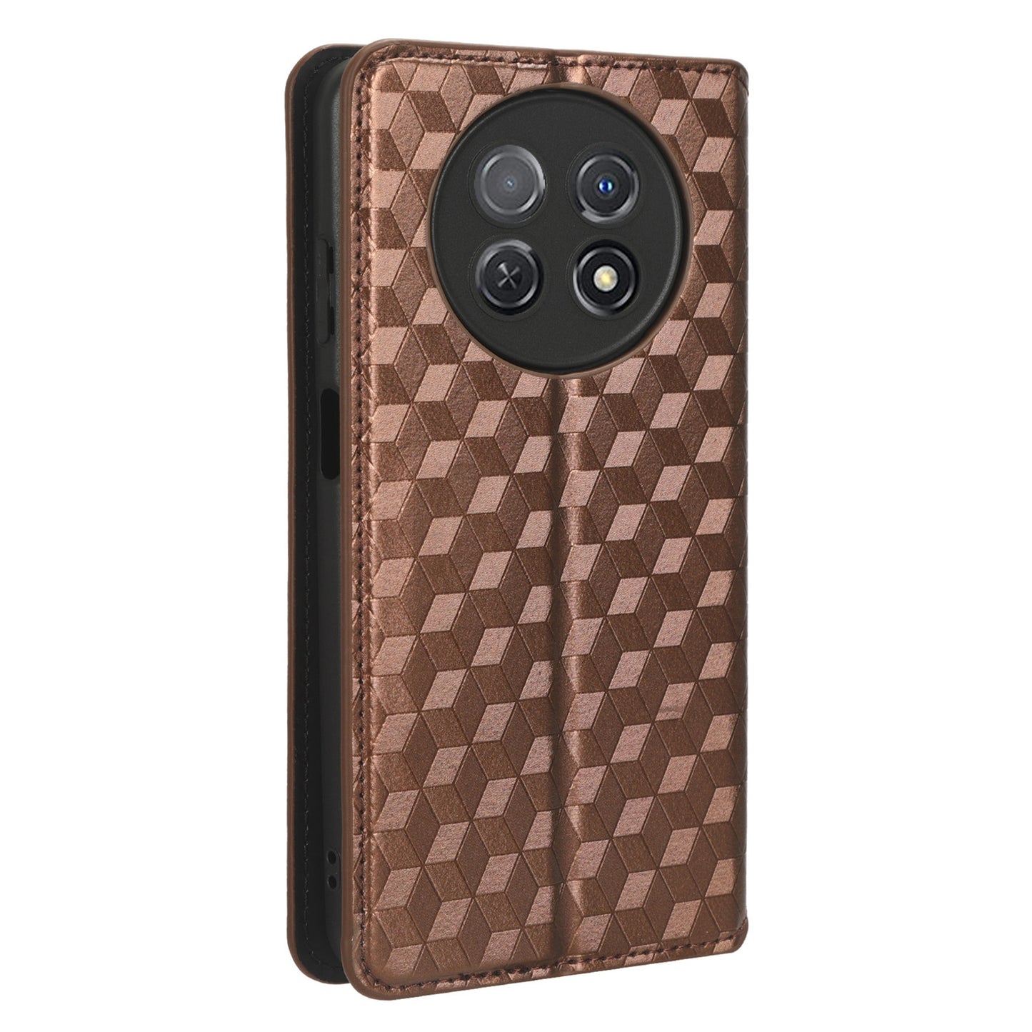 Stand Case for Huawei nova Y91 4G / Enjoy 60X Rhombus Imprinted Shell PU Leather Phone Cover