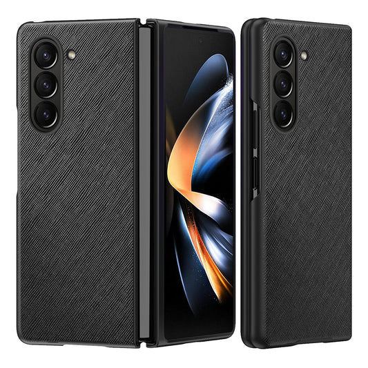 For Samsung Galaxy Z Fold5 5G Cross Texture Folding Phone Case Rubberized PU Leather + Hard PC Phone Cover