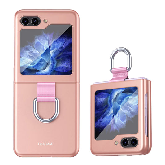 For Samsung Galaxy Z Flip5 5G Hard PC Phone Case Ribbon Metal Ring Holder Anti-scratch Phone Cover