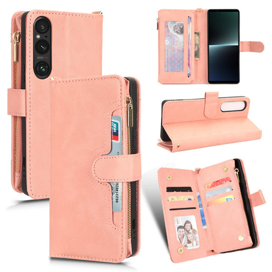 For Sony Xperia 1 V Zipper Pocket PU Leather Phone Case Mobile Phone Wallet Stand Cover