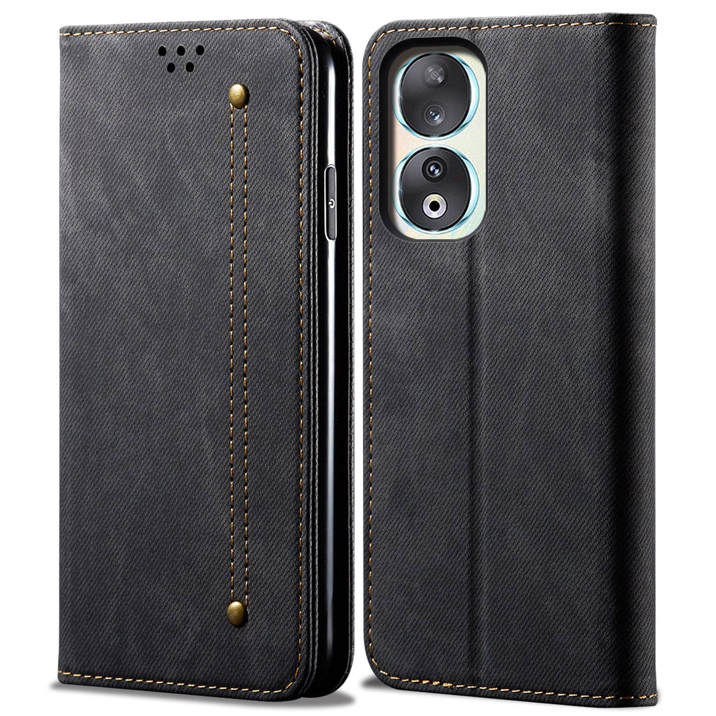 For Honor 90 Pro PU Leather Wallet Case Jeans Cloth Texture Full Protection Stand Phone Cover