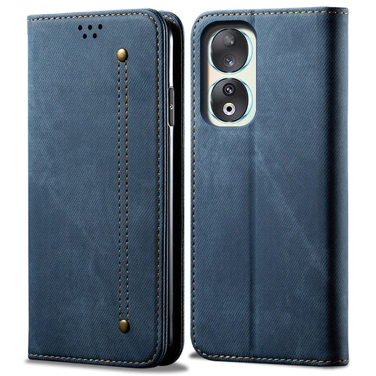 For Honor 90 Pro PU Leather Wallet Case Jeans Cloth Texture Full Protection Stand Phone Cover