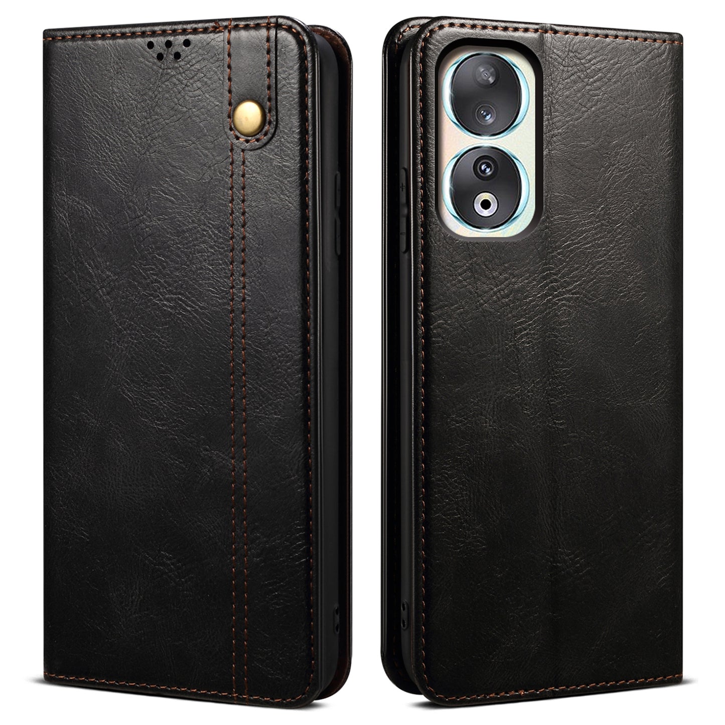 For Honor 90 Wallet Case PU Leather Waxy Crazy Horse Texture Stand Phone Cover