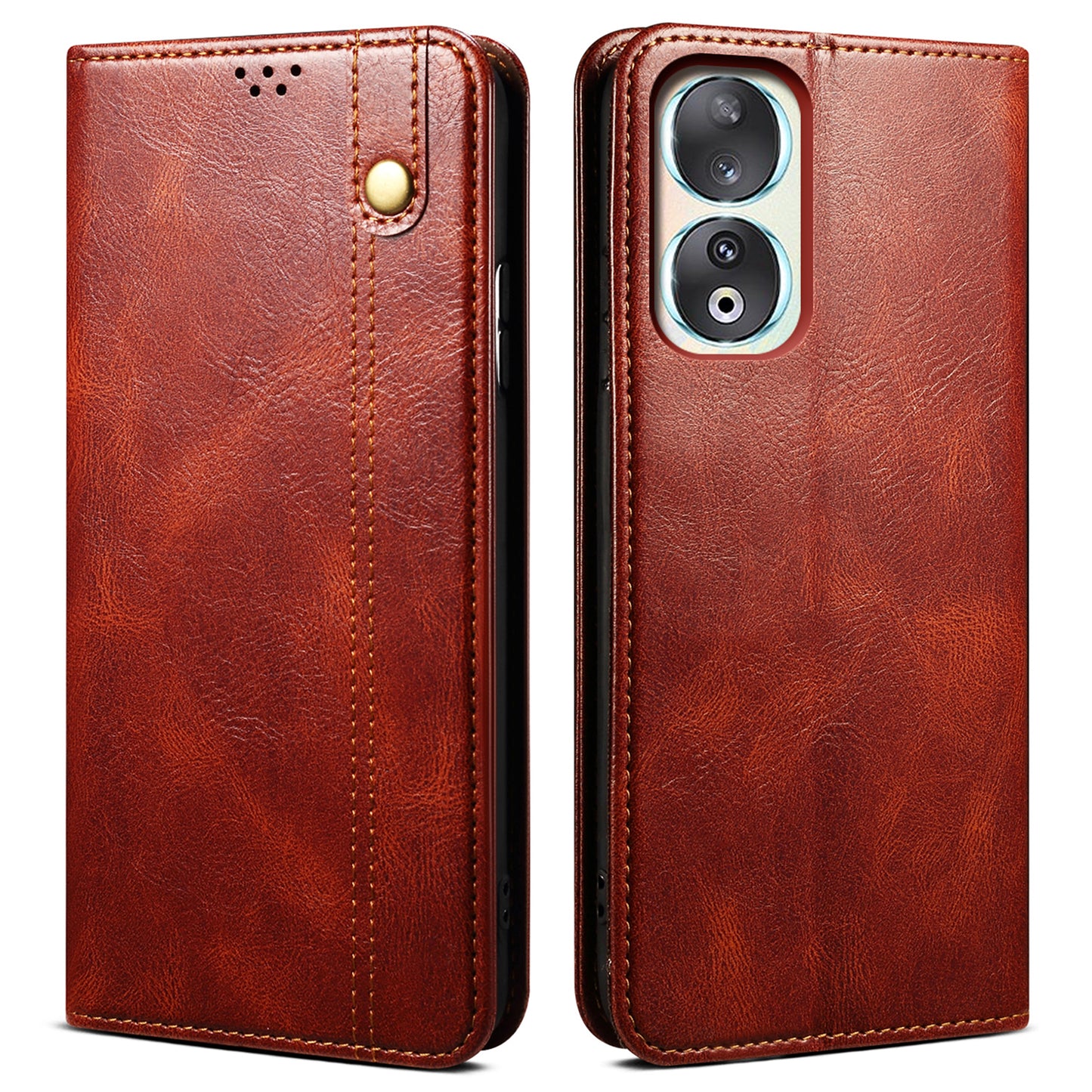 For Honor 90 Wallet Case PU Leather Waxy Crazy Horse Texture Stand Phone Cover