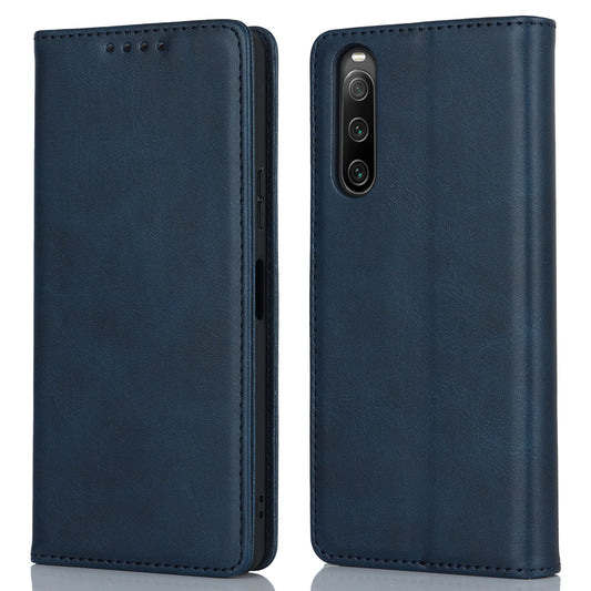 PU Leather Case for Sony Xperia 10 V Scratch Resistant Calf Texture Stand Wallet Phone Cover