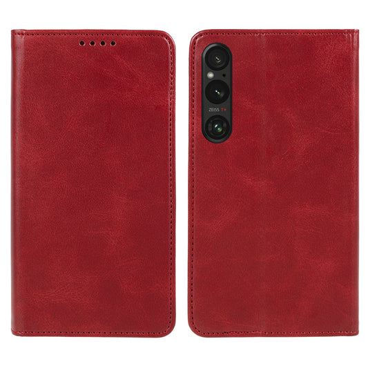 For Sony Xperia 1 V Calf Texture PU Leather Case Wallet Slim-Fit Business Style Phone Stand Cover