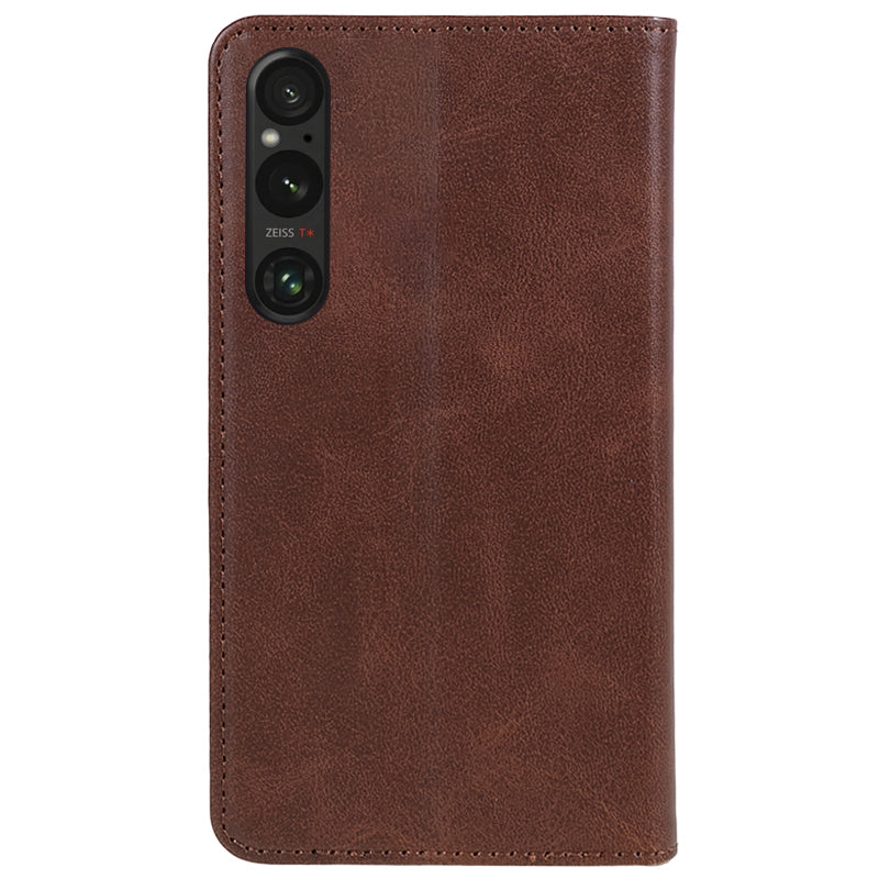 For Sony Xperia 1 V Calf Texture PU Leather Case Wallet Slim-Fit Business Style Phone Stand Cover