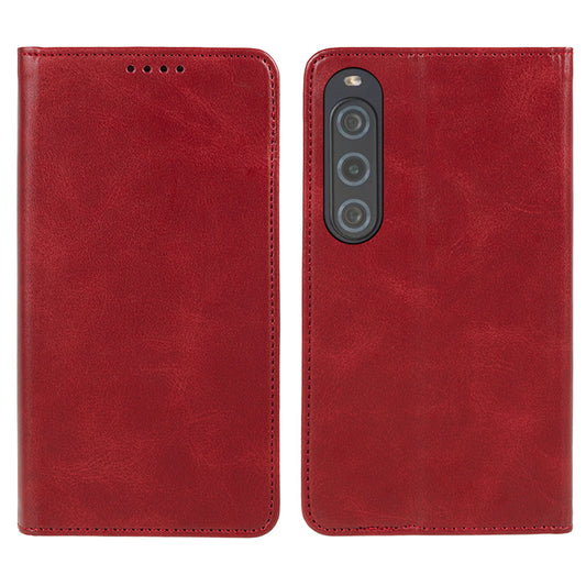 Anti-Scratch PU Leather Stand Case for Sony Xperia 10 V , Calf Texture Wallet Anti-drop Phone Cover