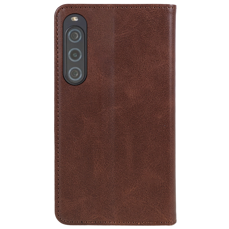 Anti-Scratch PU Leather Stand Case for Sony Xperia 10 V , Calf Texture Wallet Anti-drop Phone Cover