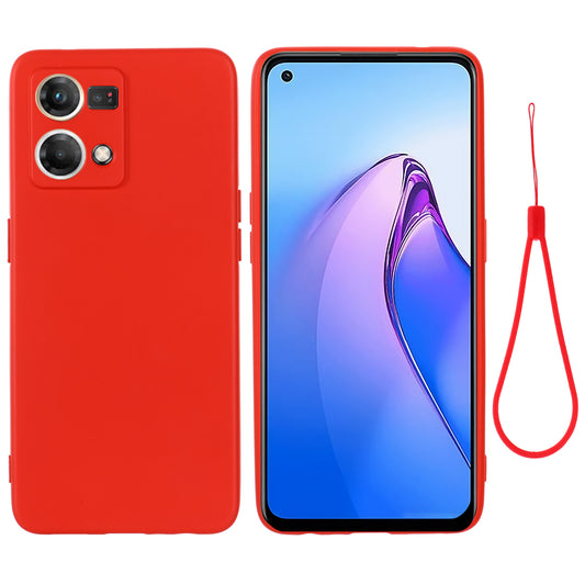 For Oppo Reno8 4G Liquid Silicone Phone Cover Soft Lining Drop-proof Case with Strap