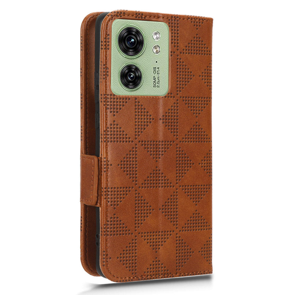 Phone Cover for Motorola Edge 40 5G Imprinted Triangle PU Leather Stand Wallet Case