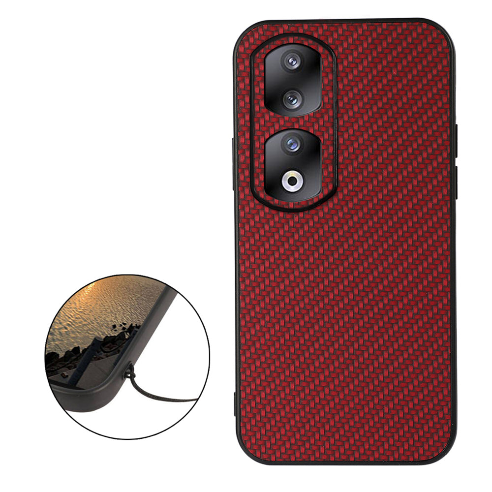 For Honor 90 Pro Drop-proof Cover Carbon Fiber Texture PU Leather Coated TPU Phone Case