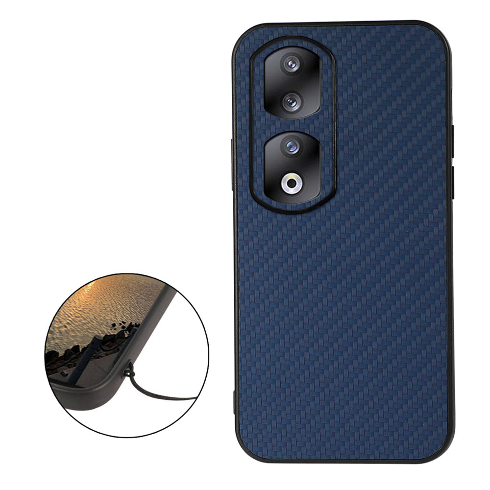 For Honor 90 Pro Drop-proof Cover Carbon Fiber Texture PU Leather Coated TPU Phone Case