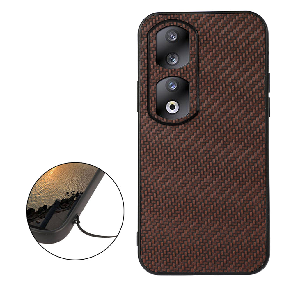 For Honor 90 Pro Drop-proof Cover Carbon Fiber Texture PU Leather Coated TPU Phone Case