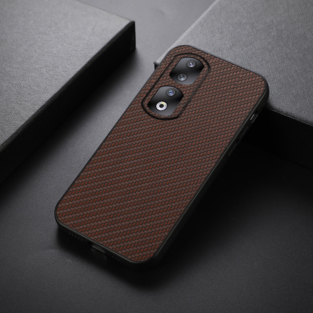 For Honor 90 Pro Drop-proof Cover Carbon Fiber Texture PU Leather Coated TPU Phone Case