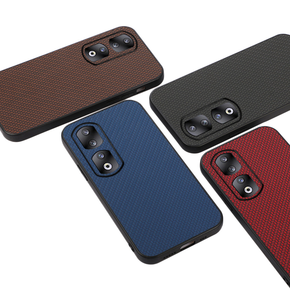 For Honor 90 Pro Drop-proof Cover Carbon Fiber Texture PU Leather Coated TPU Phone Case