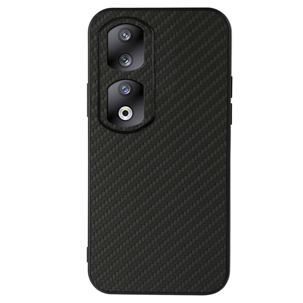 For Honor 90 Pro Drop-proof Cover Carbon Fiber Texture PU Leather Coated TPU Phone Case