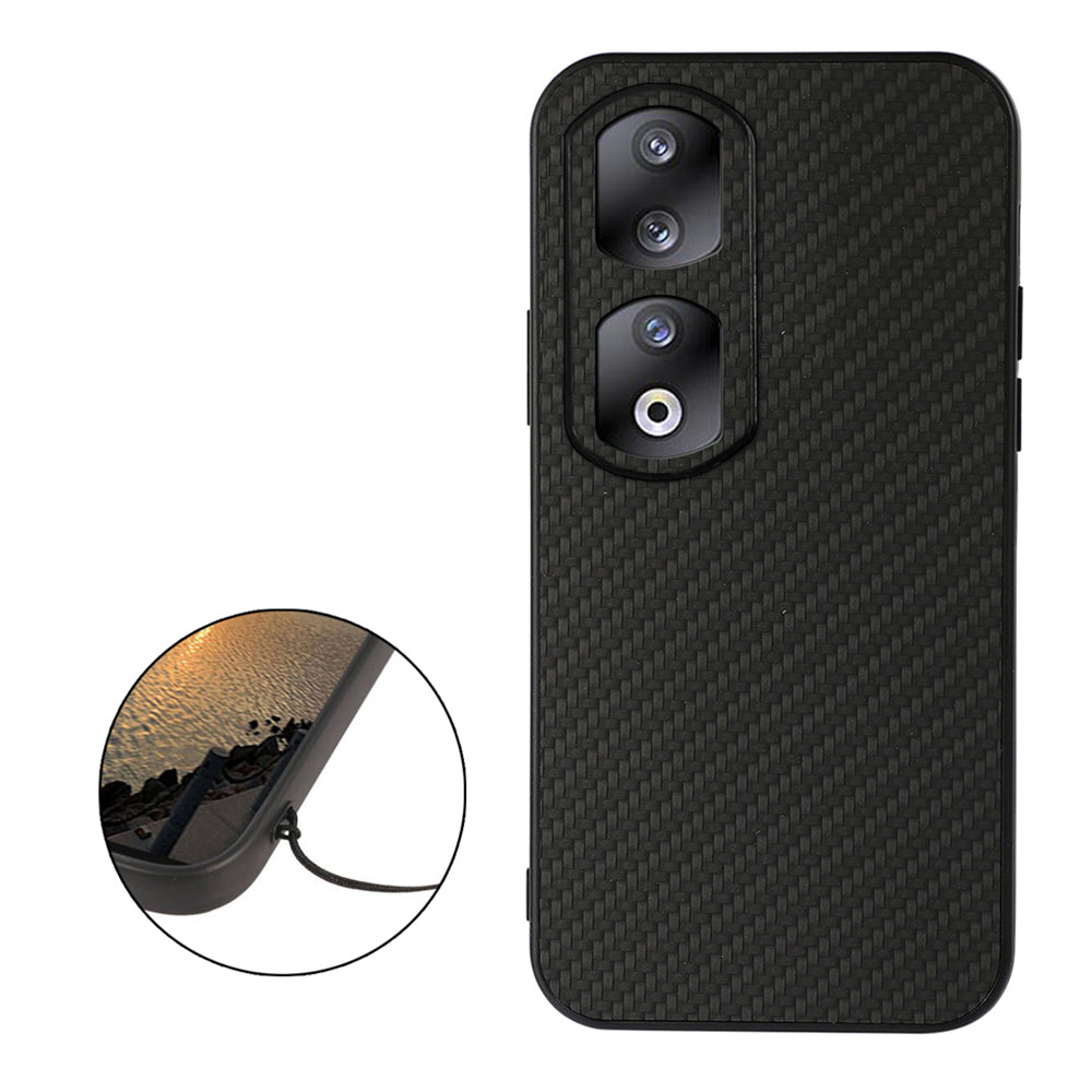 For Honor 90 Pro Drop-proof Cover Carbon Fiber Texture PU Leather Coated TPU Phone Case