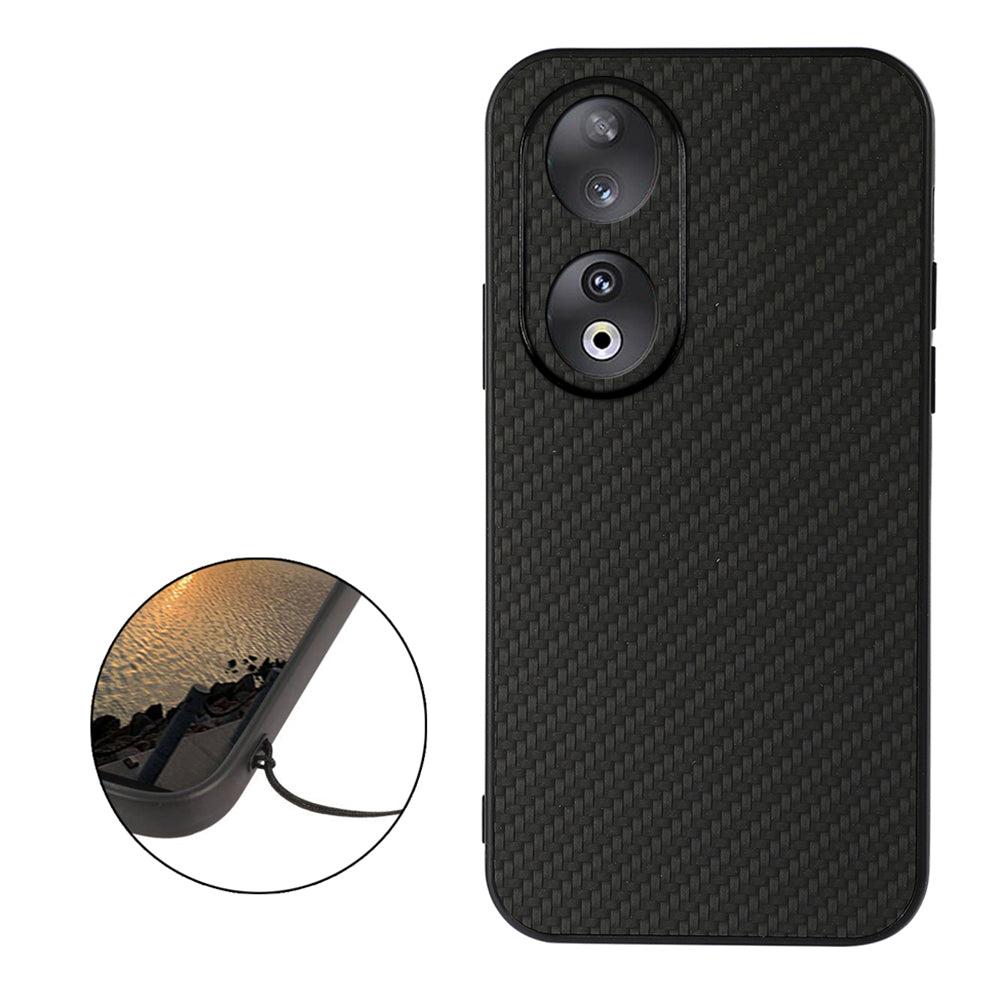 For Honor 90 Carbon Fiber Texture PU Leather Coated TPU Case Anti-drop Phone Cover