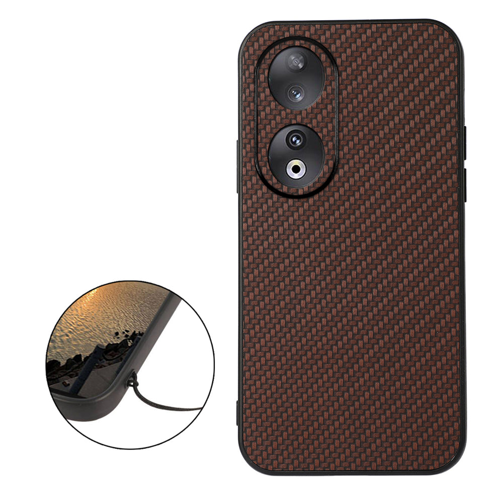 For Honor 90 Carbon Fiber Texture PU Leather Coated TPU Case Anti-drop Phone Cover