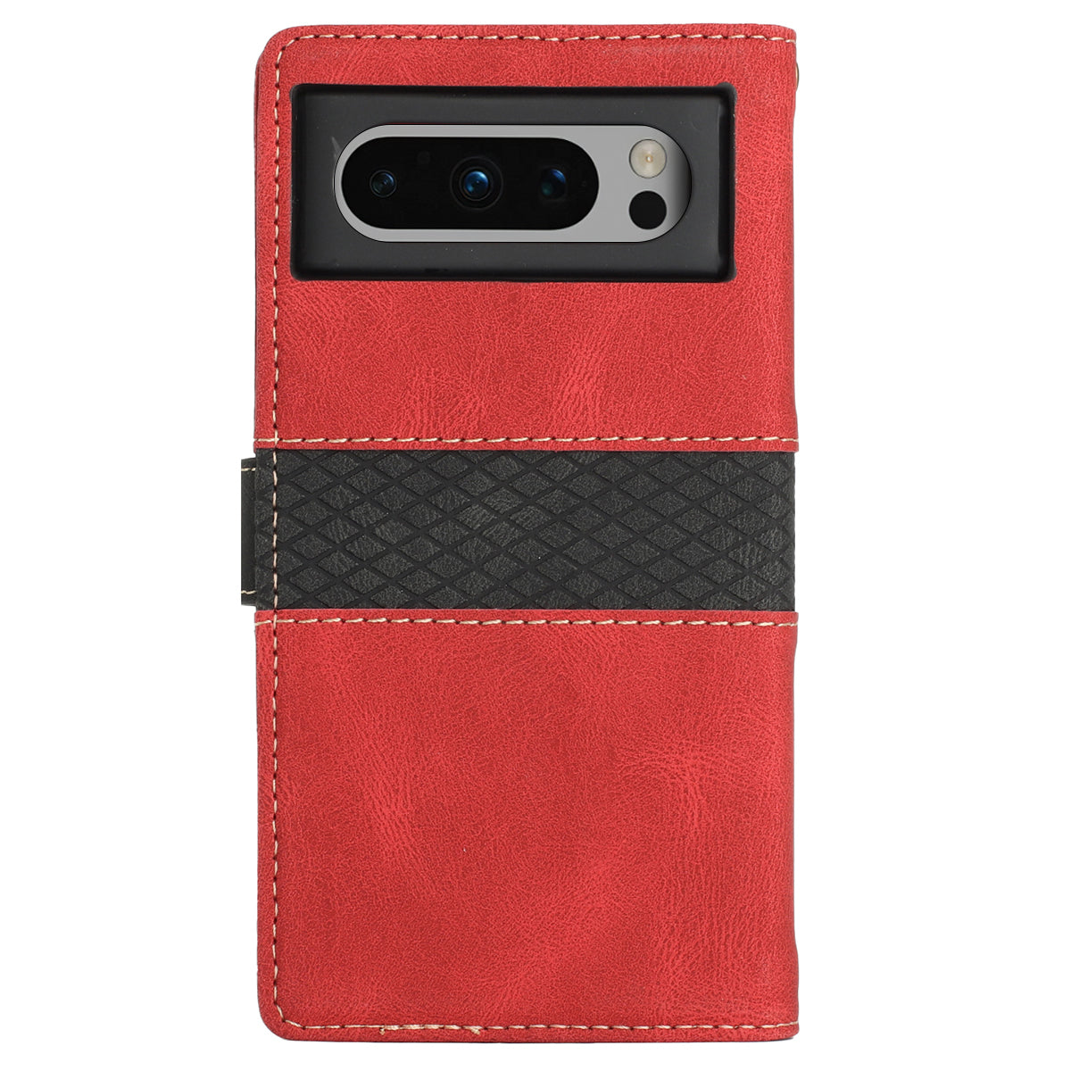 For Google Pixel 8 Pro PU Leather Cover Magnetic Flip Wallet Grid Splicing Phone Stand Case with Strap