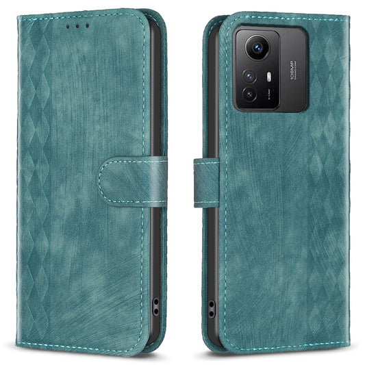 For Xiaomi Redmi Note 12S 4G Phone Cover Grid Pattern Imprinted Stand Wallet PU Leather Phone Case